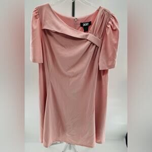 DKNY Dress Pink Plus Size 18W Puff Sleeve Trapeze Midi Lined Stretch NEW (b54)